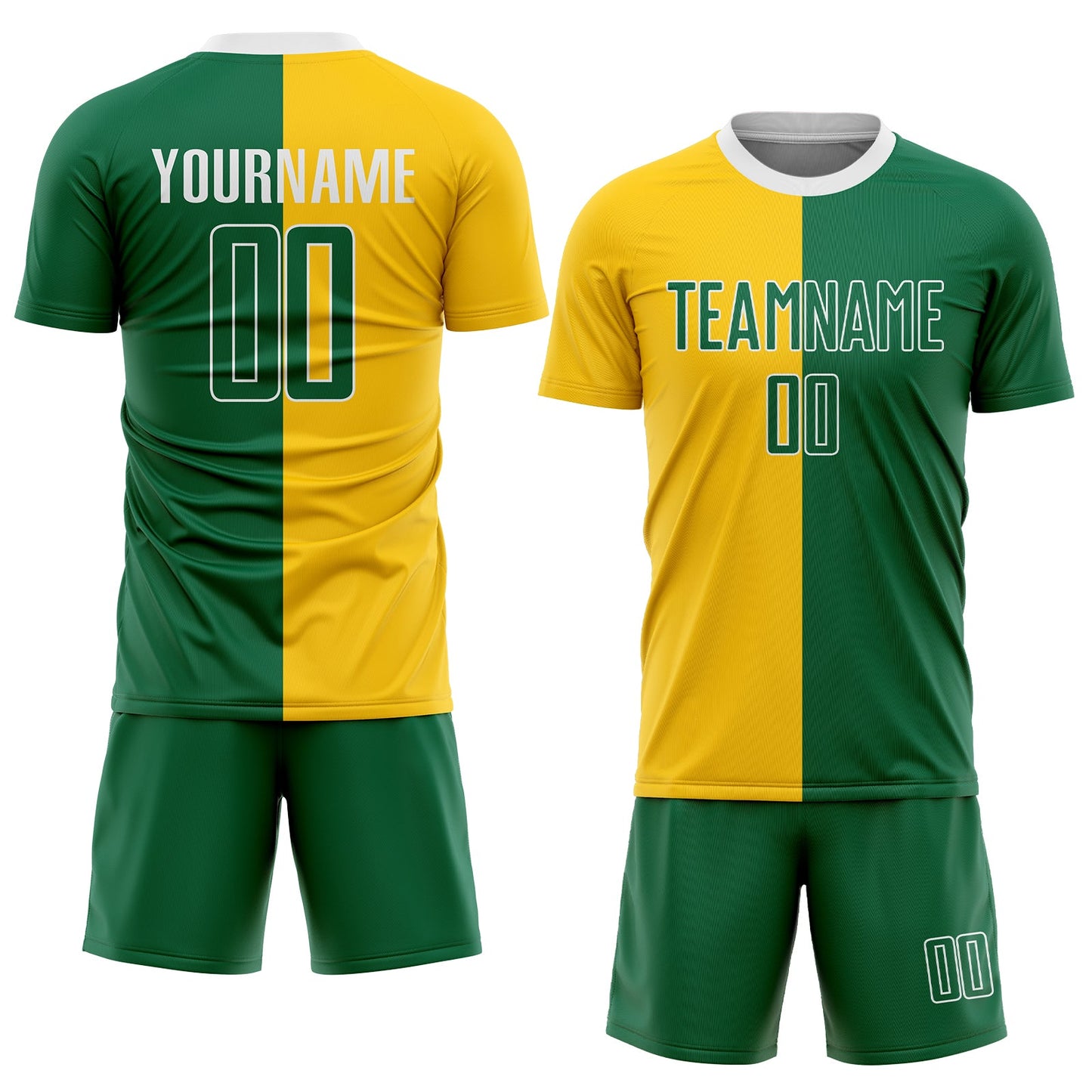Custom Gold Kelly Green-White Sublimation Split Fashion Soccer Uniform Jersey Limited
