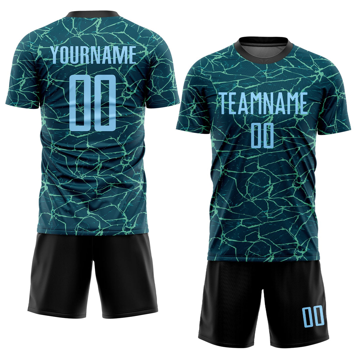 Custom Teal Light Blue-Black Sublimation Soccer Uniform Jersey Limited