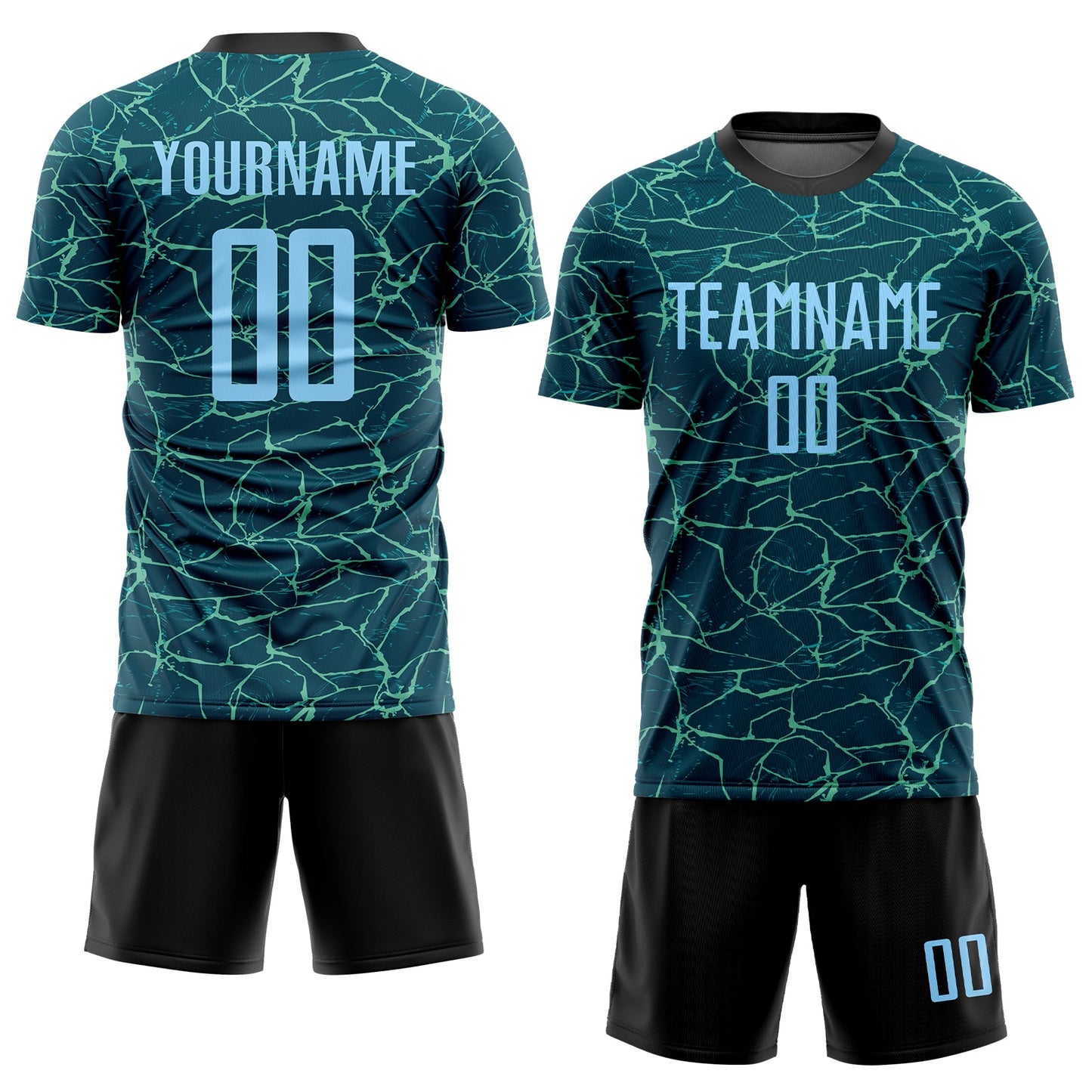 Custom Teal Light Blue-Black Sublimation Soccer Uniform Jersey Limited