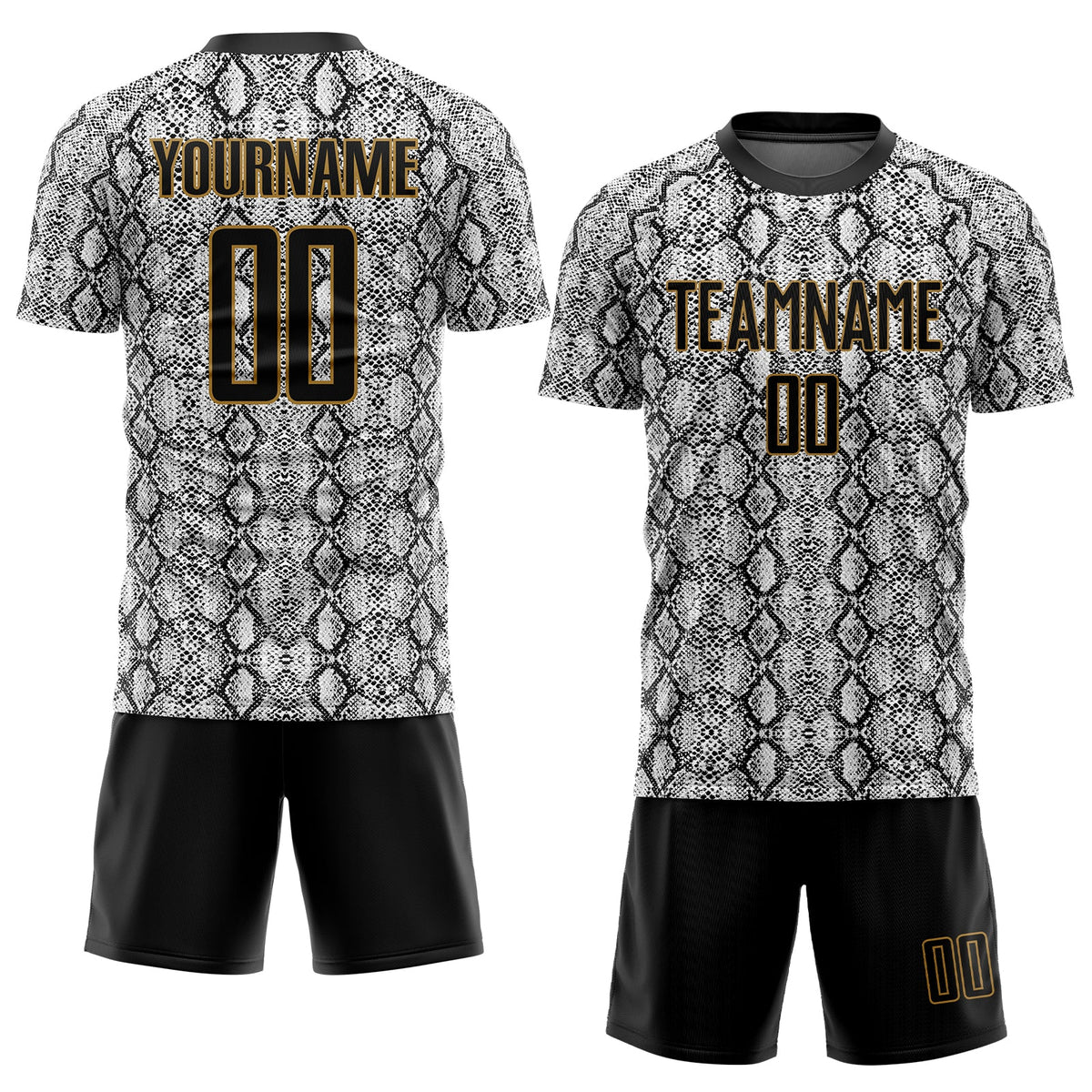 Custom Black Black-Old Gold Sublimation Snakeskin Soccer Uniform Jersey Limited