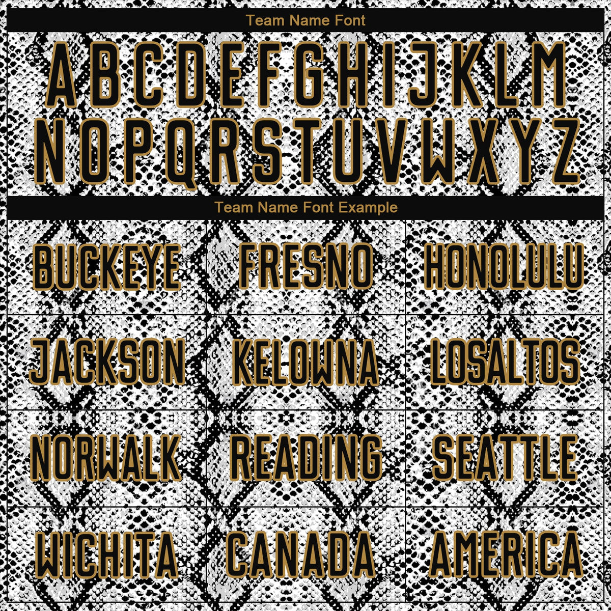 Custom Black Black-Old Gold Sublimation Snakeskin Soccer Uniform Jersey Limited