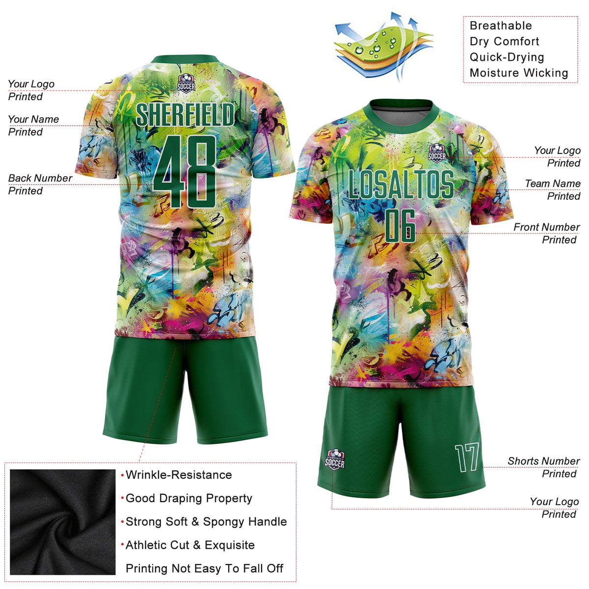 Custom Graffiti Pattern Kelly Green-White Sublimation Soccer Uniform Jersey Limited