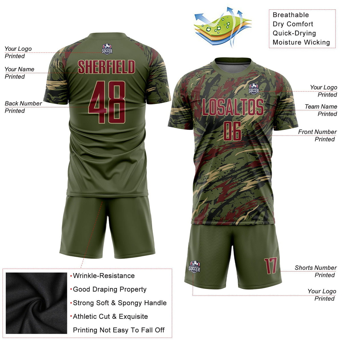 Custom Olive Crimson-Vegas Gold Sublimation Salute To Service Soccer Uniform Jersey Limited