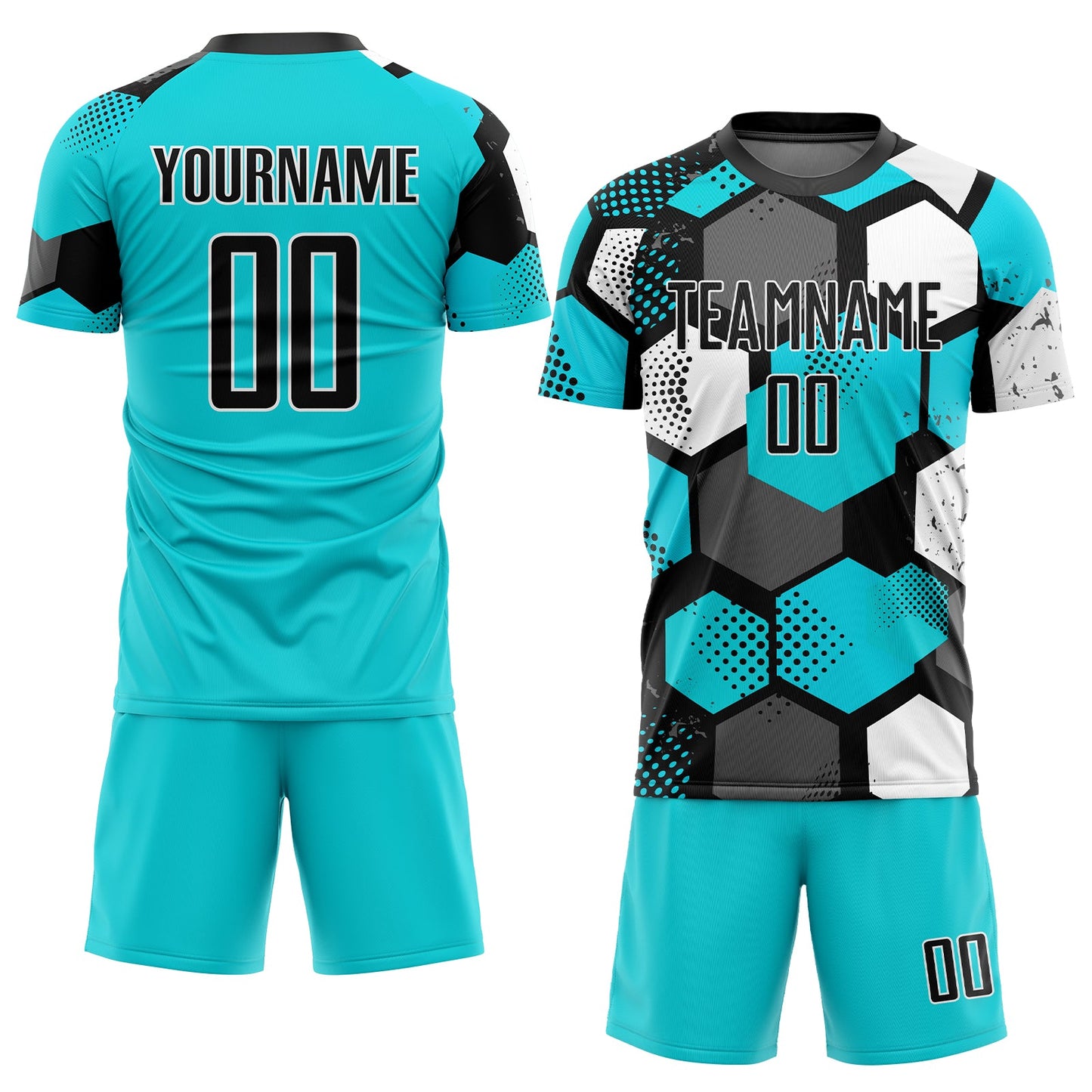 Custom Aqua Black-White Sublimation Soccer Uniform Jersey Limited