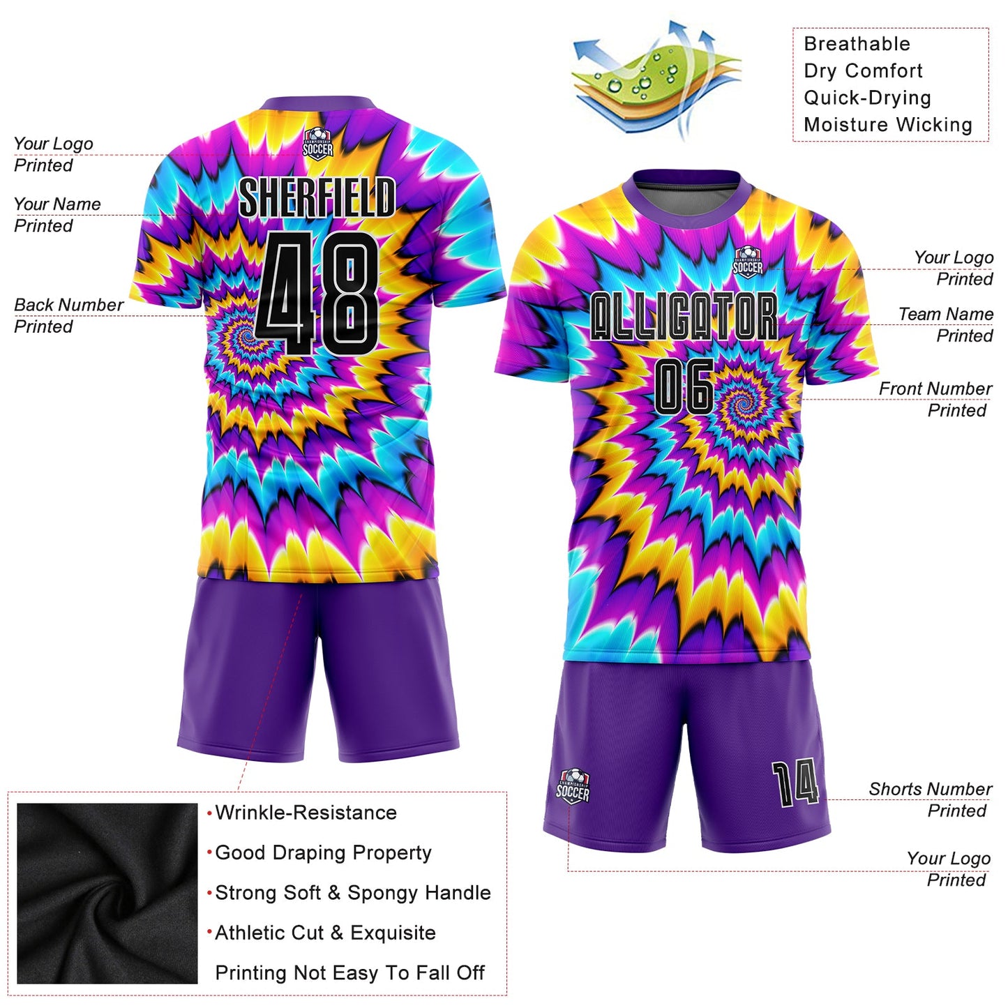 Custom Tie Dye Black-White Sublimation Soccer Uniform Jersey Limited