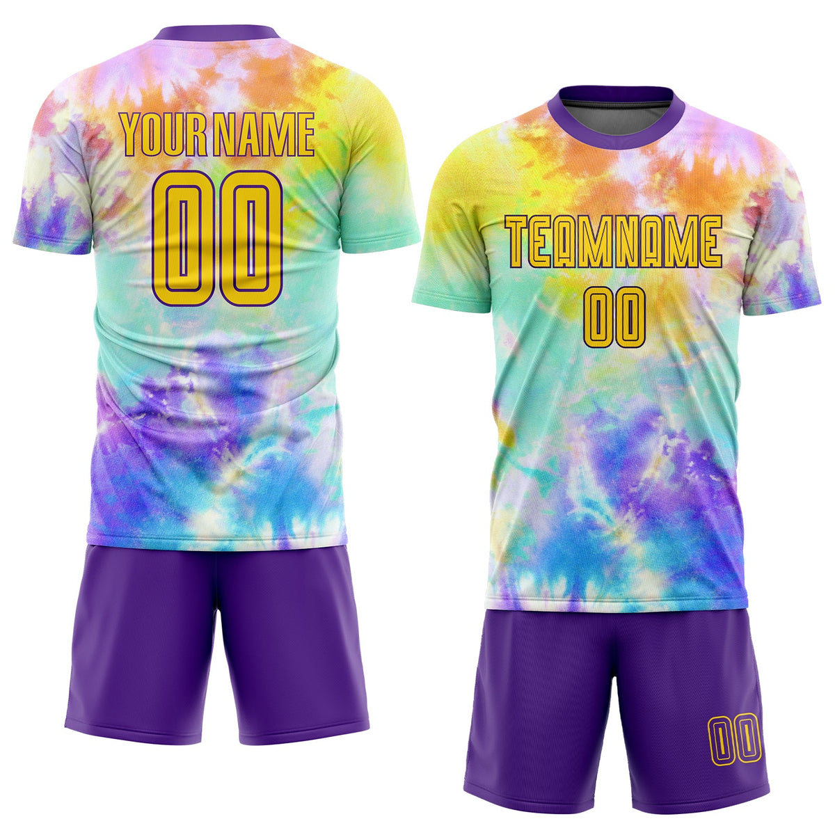 Custom Tie Dye Gold-Purple Sublimation Soccer Uniform Jersey Limited