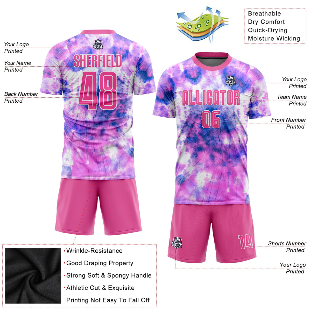 Custom Tie Dye Pink-White Sublimation Soccer Uniform Jersey Limited
