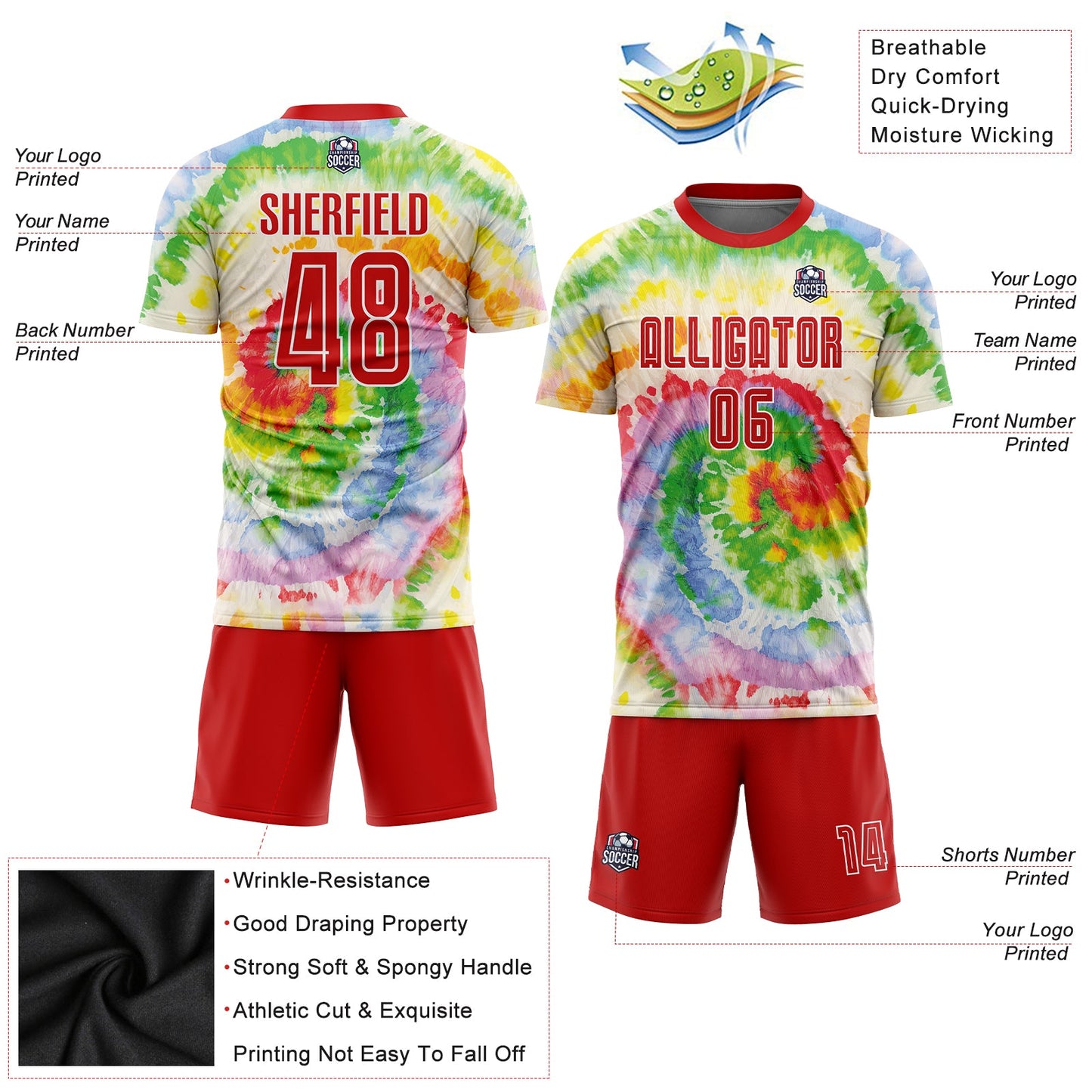 Custom Tie Dye Red-White Sublimation Soccer Uniform Jersey Limited