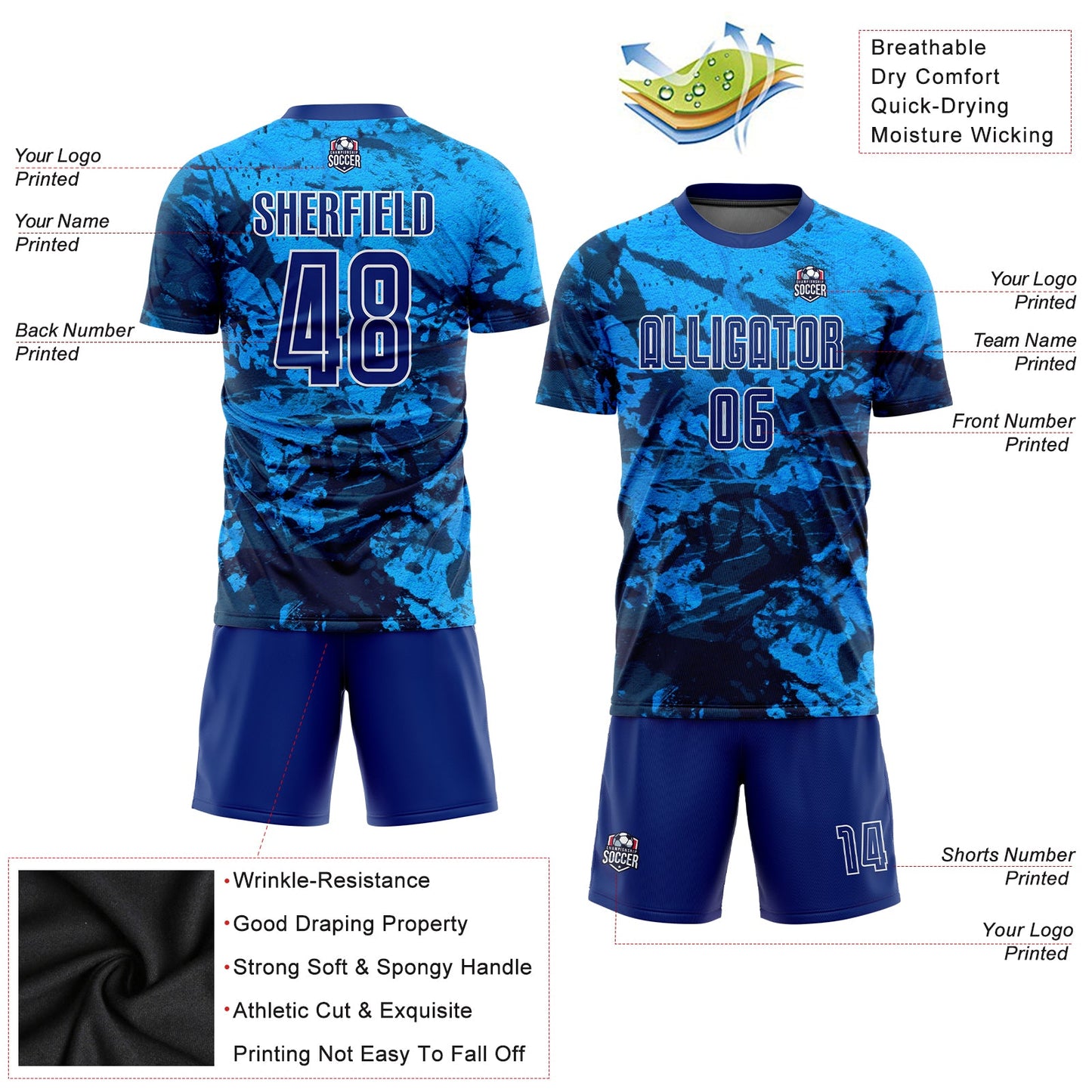 Custom Tie Dye Royal-White Sublimation Soccer Uniform Jersey Limited