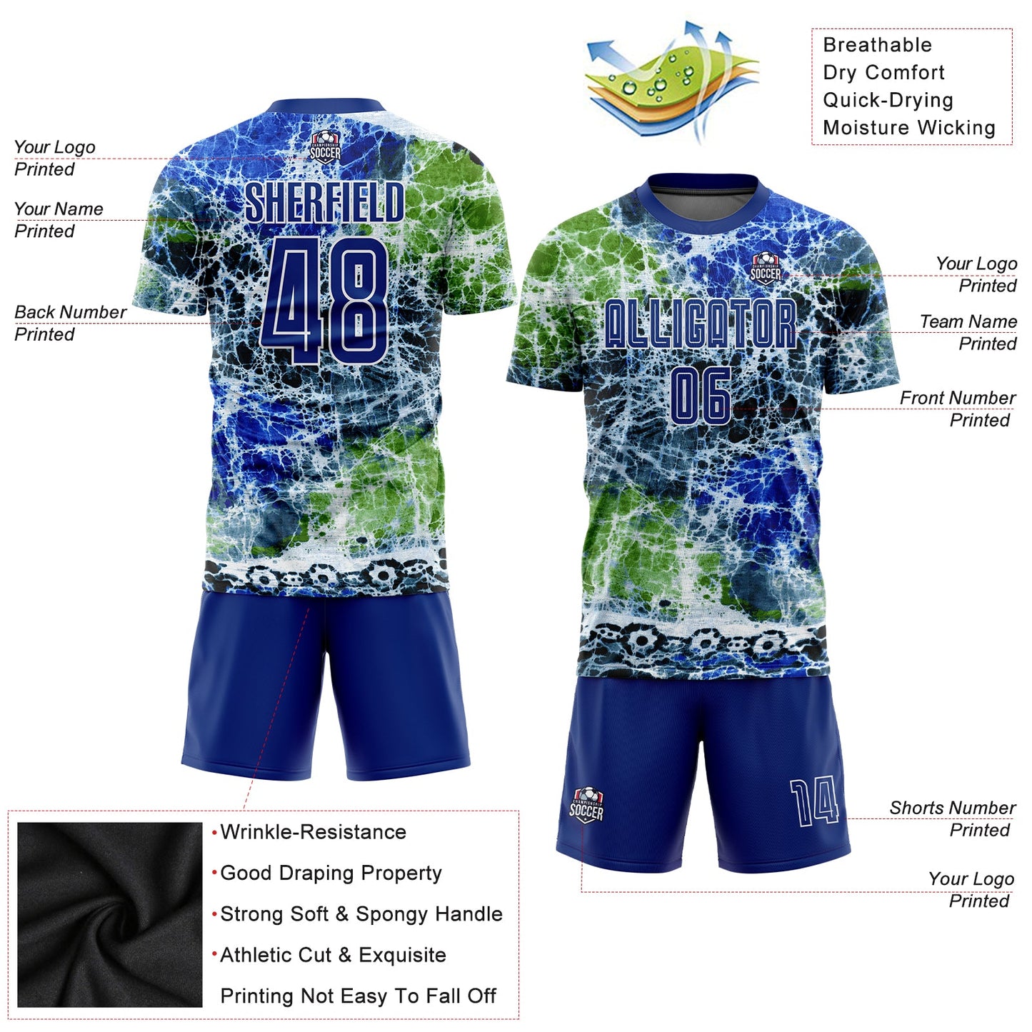 Custom Tie Dye Royal-White Sublimation Soccer Uniform Jersey Limited
