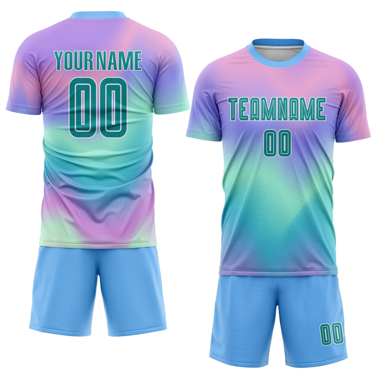 Custom Tie Dye Teal-White Sublimation Soccer Uniform Jersey Limited