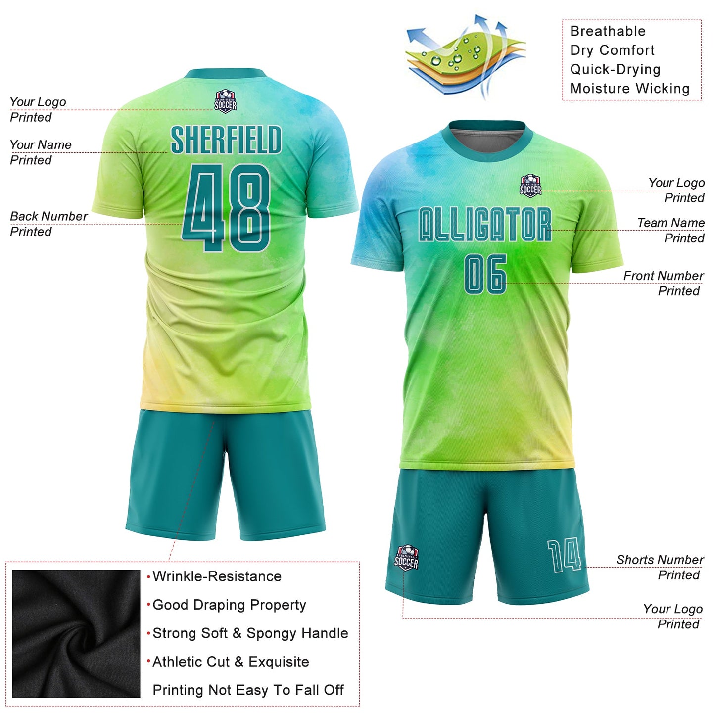 Custom Tie Dye Teal-White Sublimation Soccer Uniform Jersey Limited
