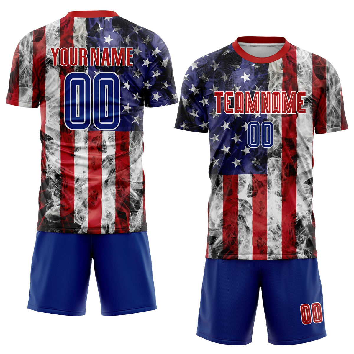 Custom White Royal-Red American Flag Fashion Sublimation Soccer Uniform Jersey Limited