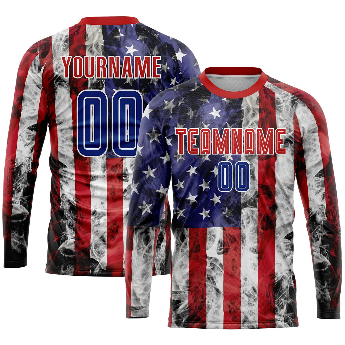 Custom White Royal-Red American Flag Fashion Sublimation Soccer Uniform Jersey Limited