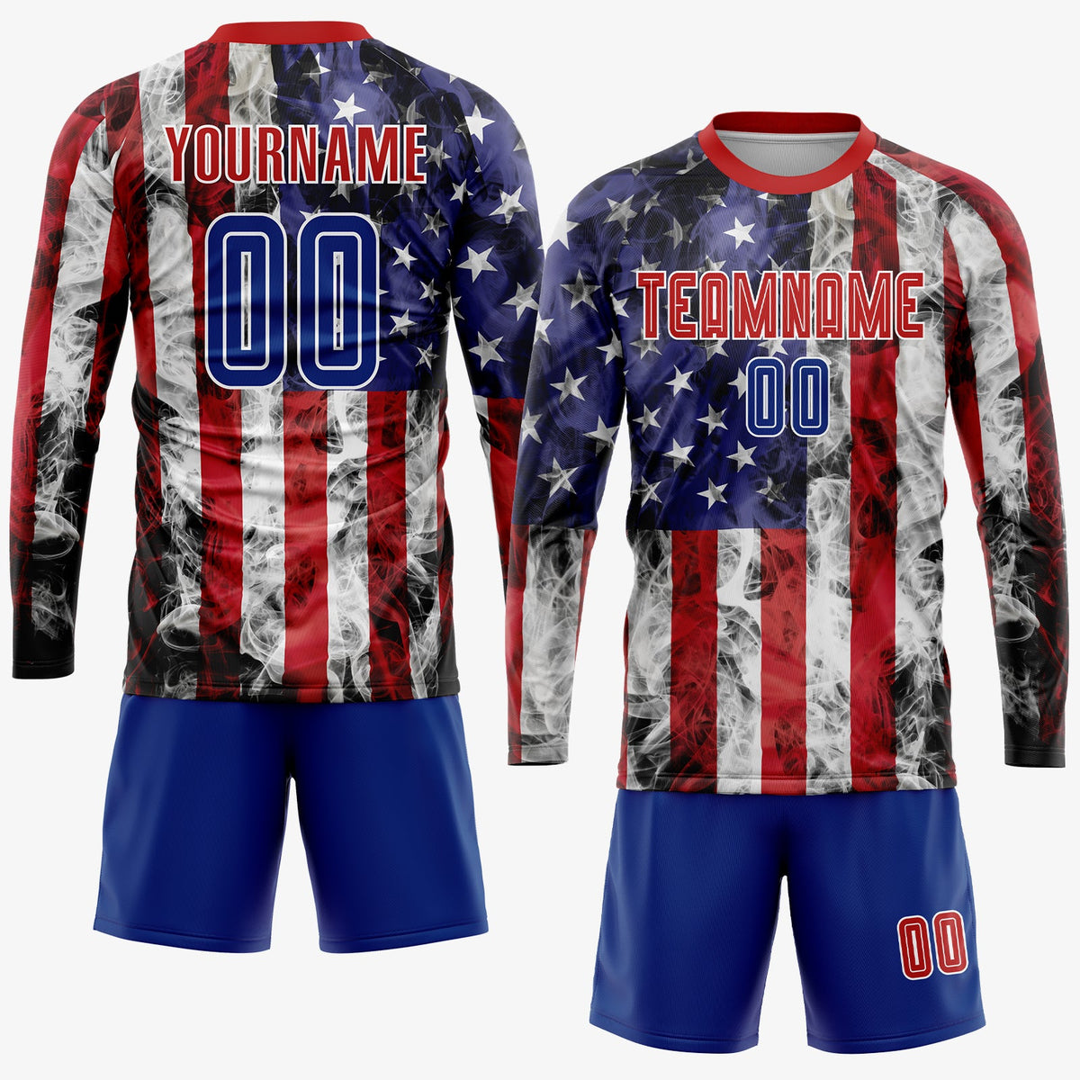 Custom White Royal-Red American Flag Fashion Sublimation Soccer Uniform Jersey Limited