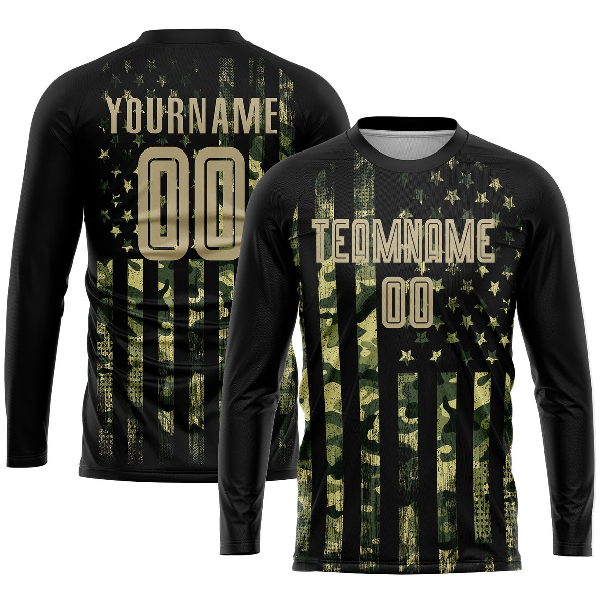 Custom Camo Vegas Gold-Black American Flag Fashion Sublimation Salute To Service Soccer Uniform Jersey Limited