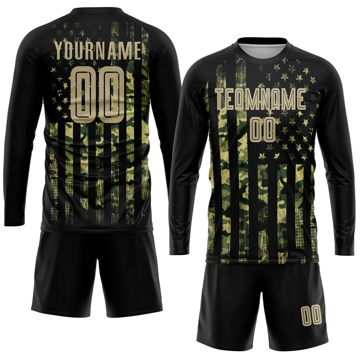 Custom Camo Vegas Gold-Black American Flag Fashion Sublimation Salute To Service Soccer Uniform Jersey Limited