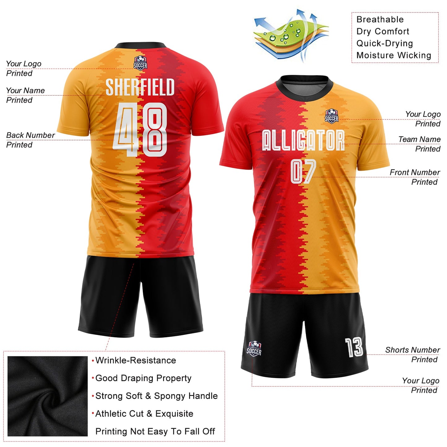 Custom Gold White-Black Sublimation Soccer Uniform Jersey Limited