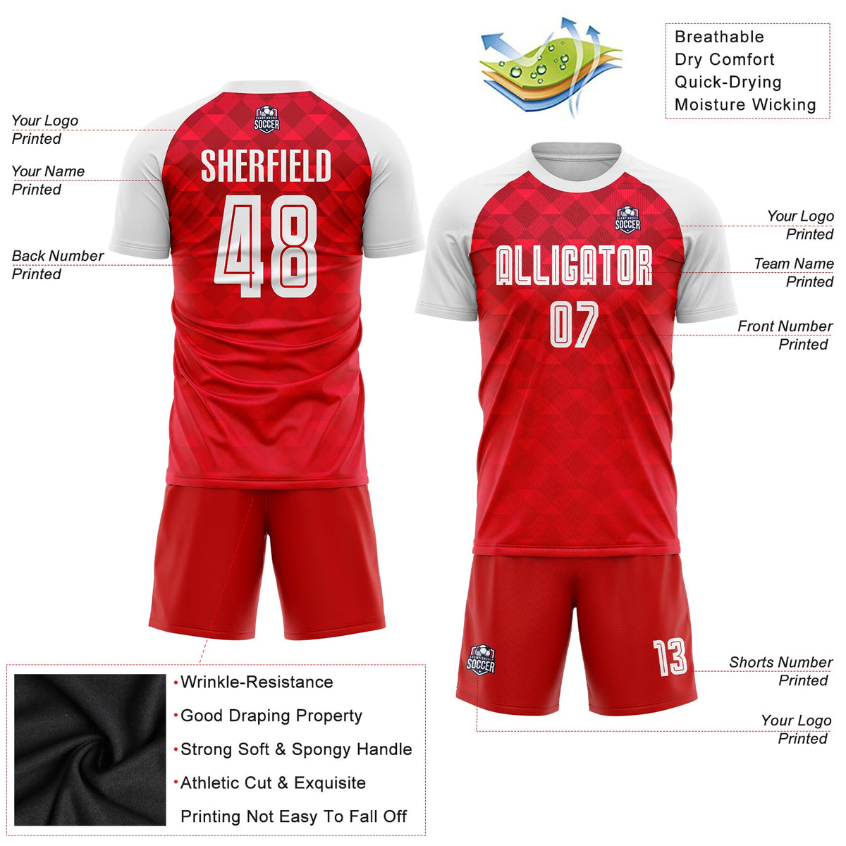 Custom Red White Away Sublimation Soccer Uniform Jersey Limited