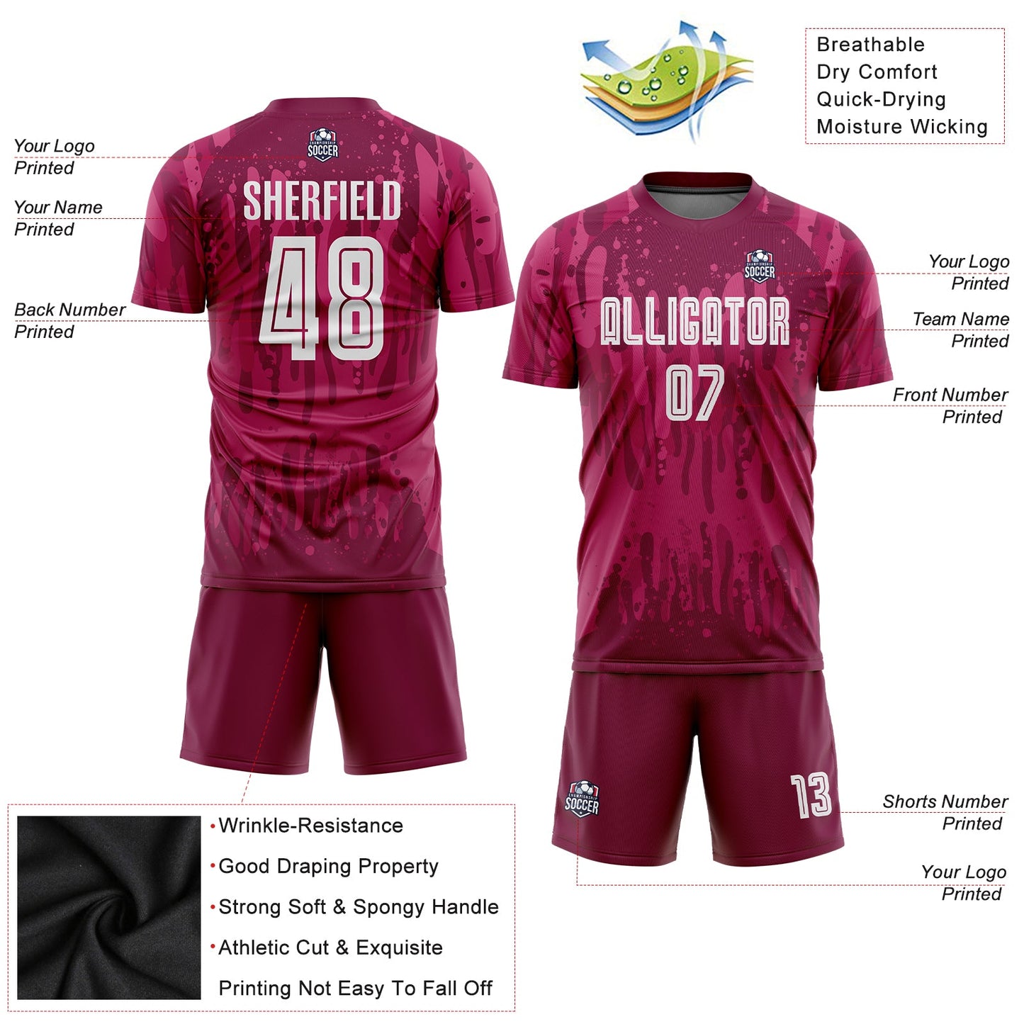 Custom Crimson White Away Sublimation Soccer Uniform Jersey Limited