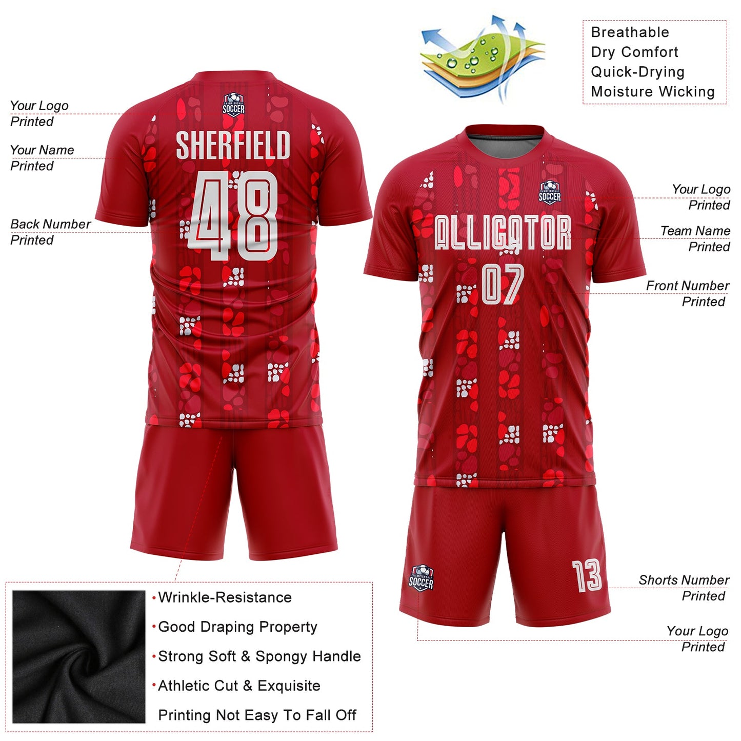 Custom Red White Home Sublimation Soccer Uniform Jersey Limited