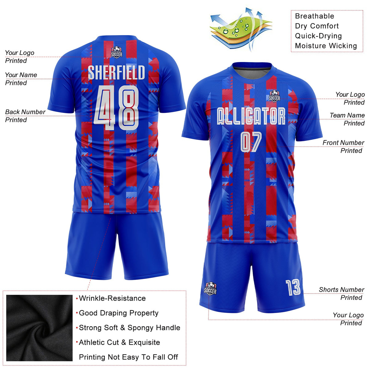 Custom Royal White-Red Home Sublimation Soccer Uniform Jersey Limited