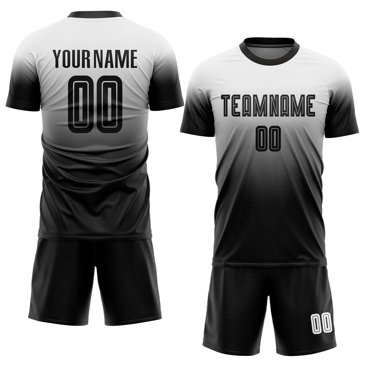 Custom White Black Sublimation Fade Fashion Soccer Uniform Jersey Limited
