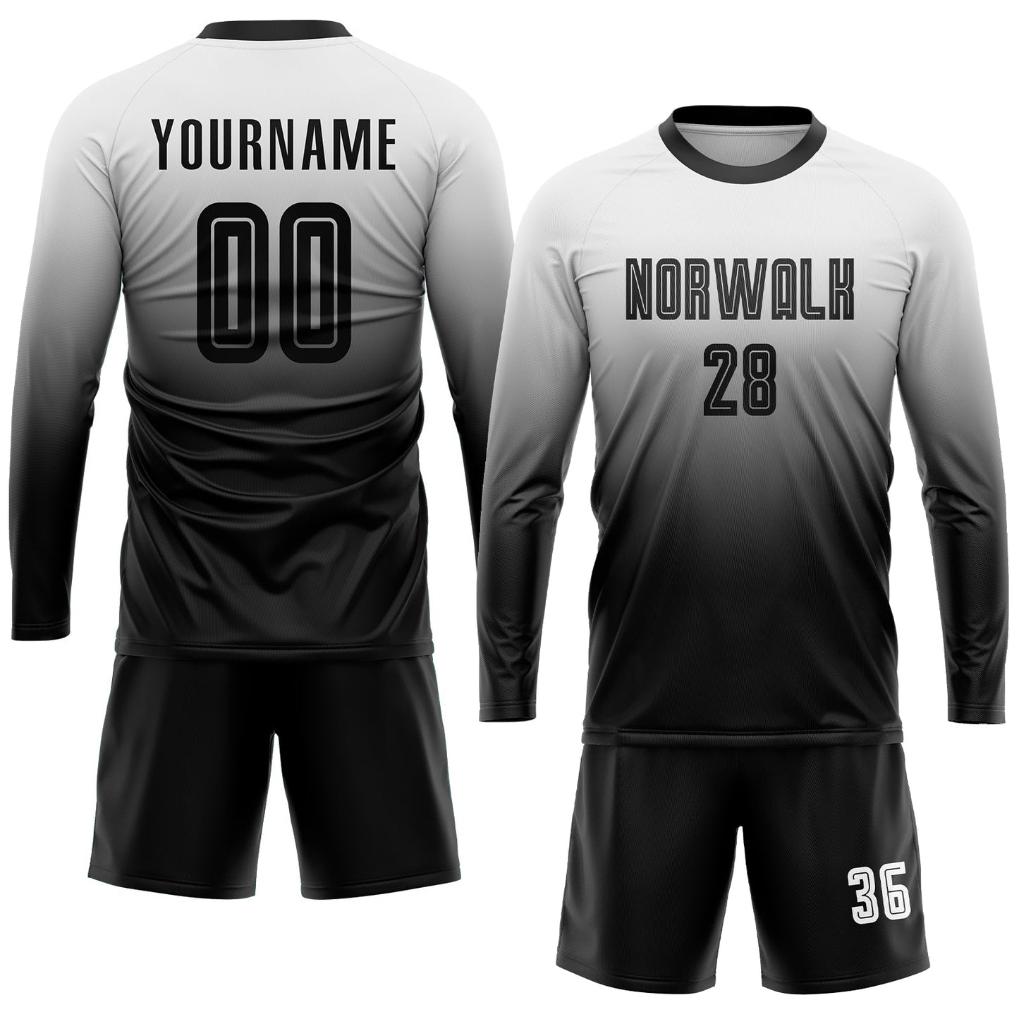 Custom White Black Sublimation Fade Fashion Soccer Uniform Jersey Limited