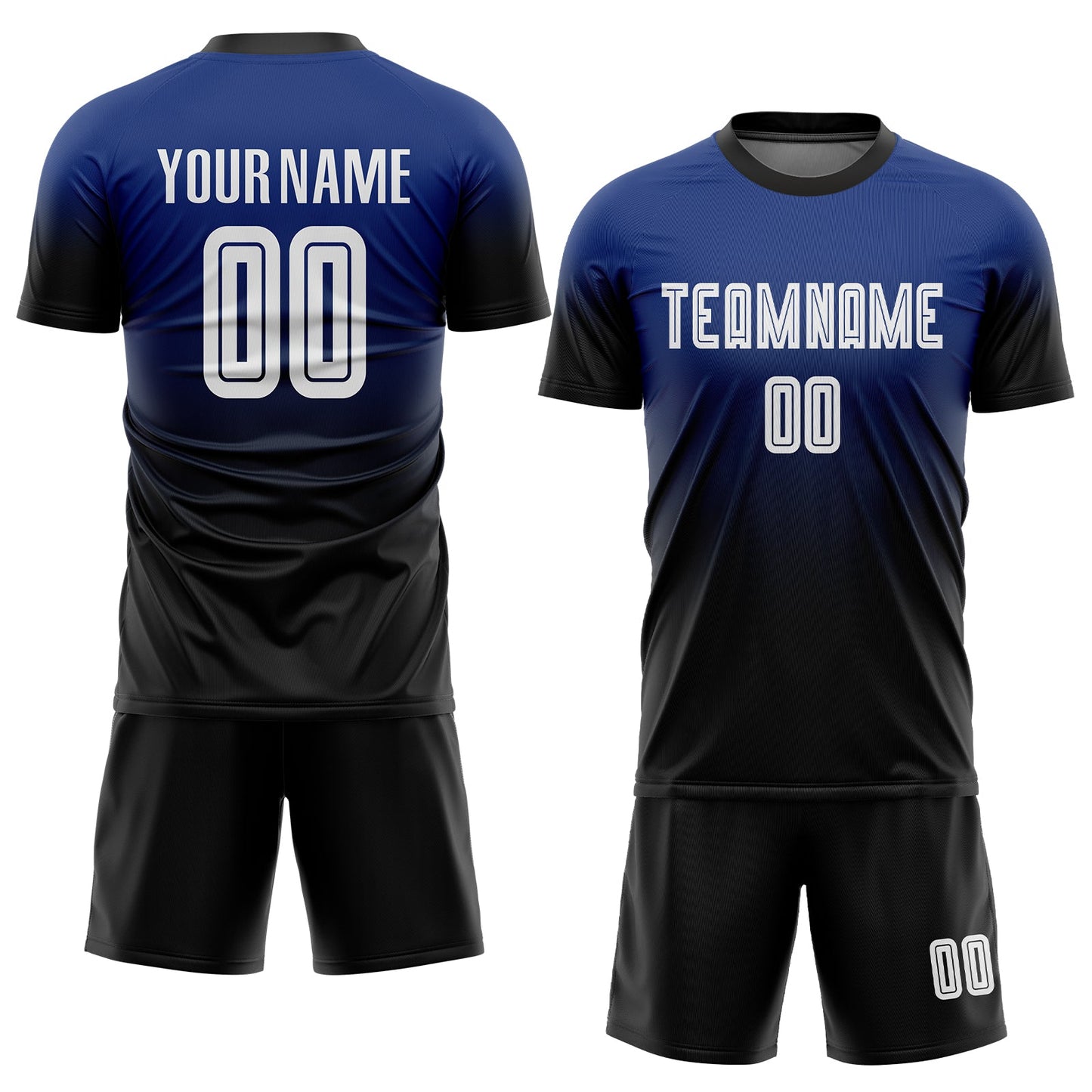 Custom Royal White-Black Sublimation Fade Fashion Soccer Uniform Jersey Limited
