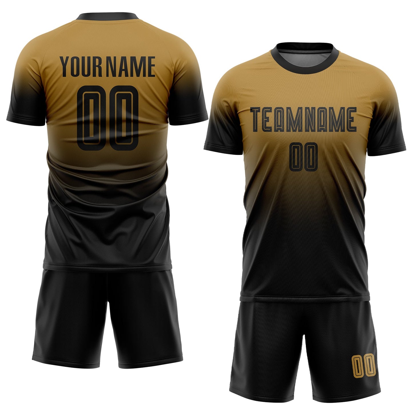 Custom Old Gold Black Sublimation Fade Fashion Soccer Uniform Jersey Limited