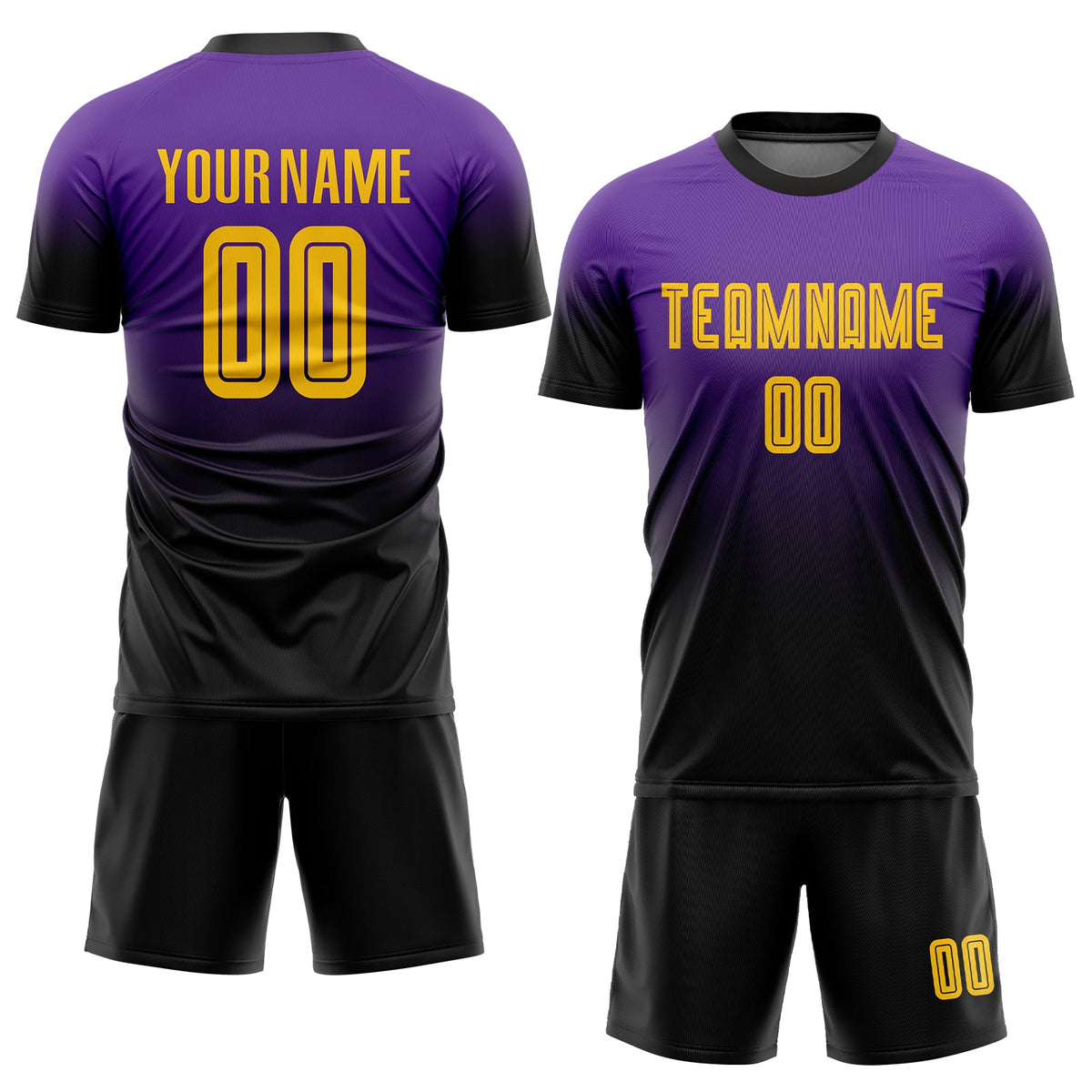 Custom Purple Gold-Black Sublimation Fade Fashion Soccer Uniform Jersey Limited