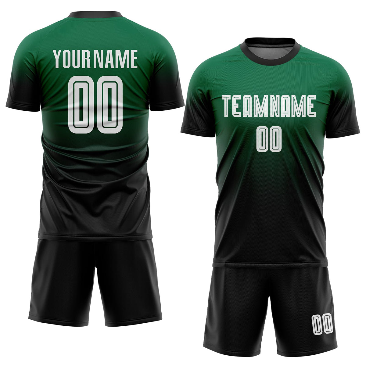 Custom Kelly Green White-Black Sublimation Fade Fashion Soccer Uniform Jersey Limited