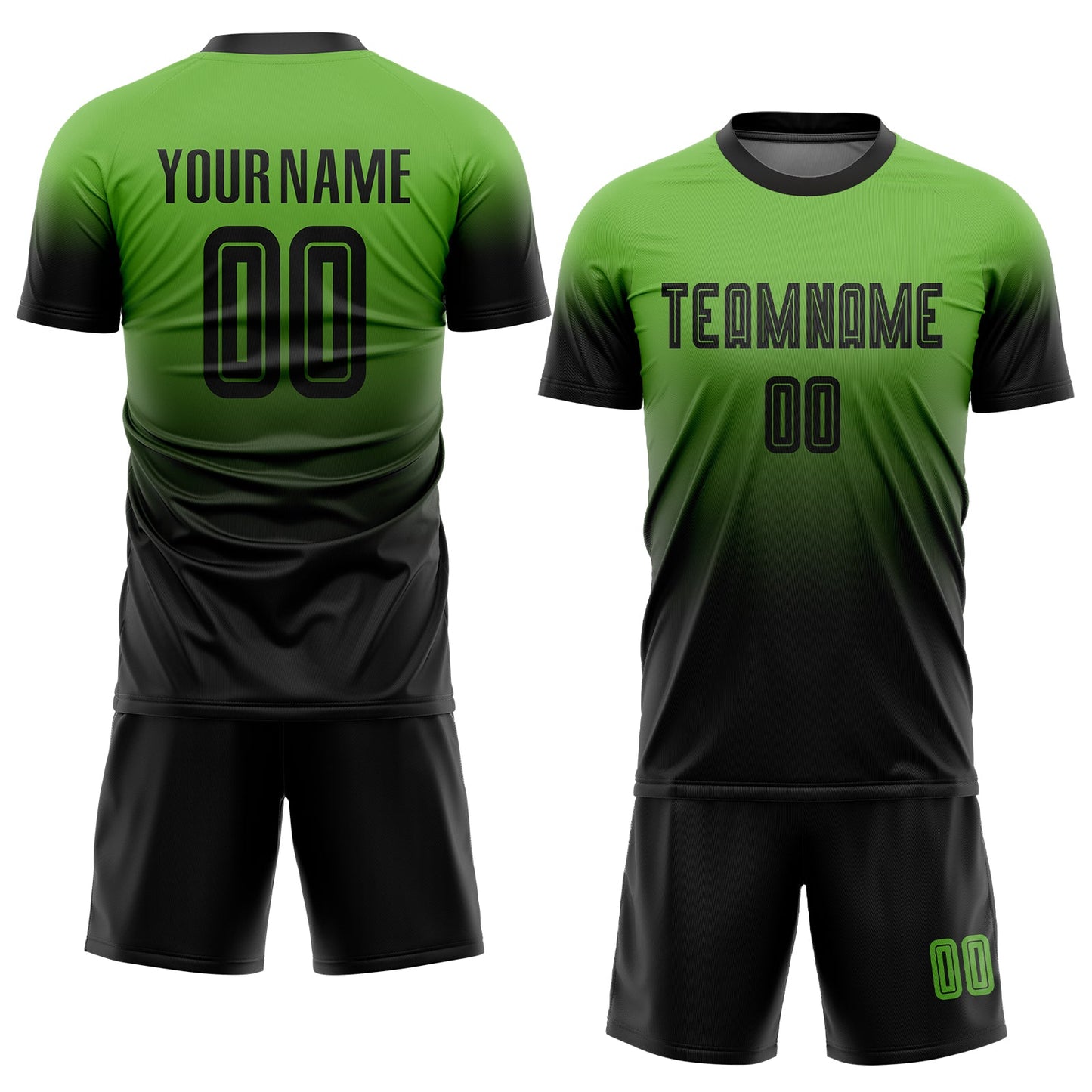 Custom Neon Green Black Sublimation Fade Fashion Soccer Uniform Jersey Limited