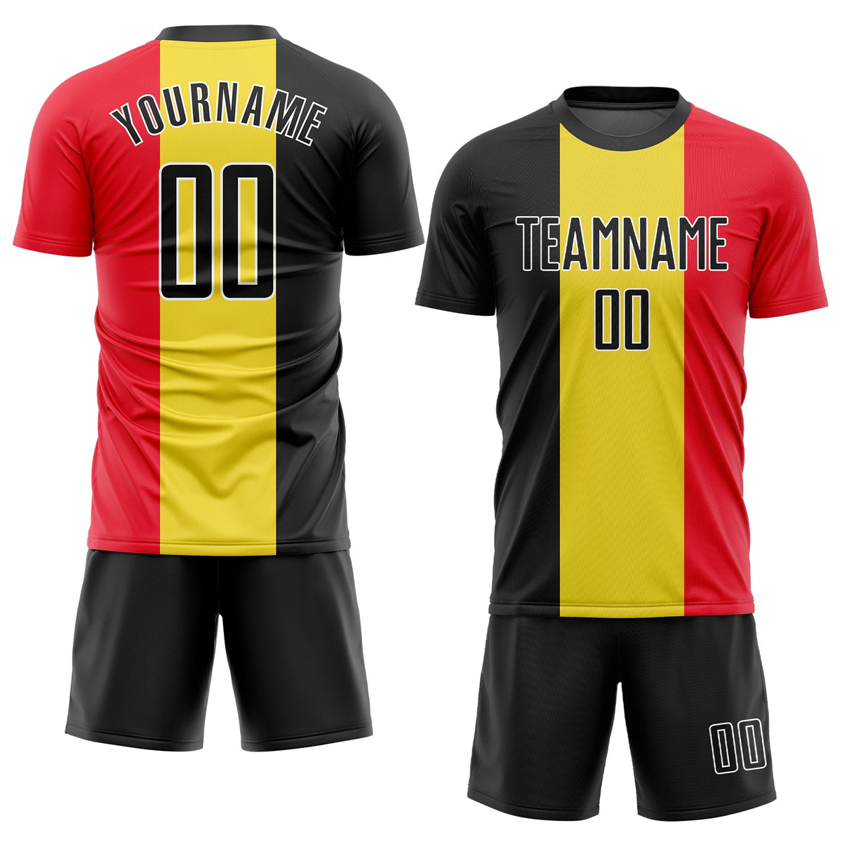 Custom Gold Black Red-White Sublimation Belgian Flag Soccer Uniform Jersey Limited