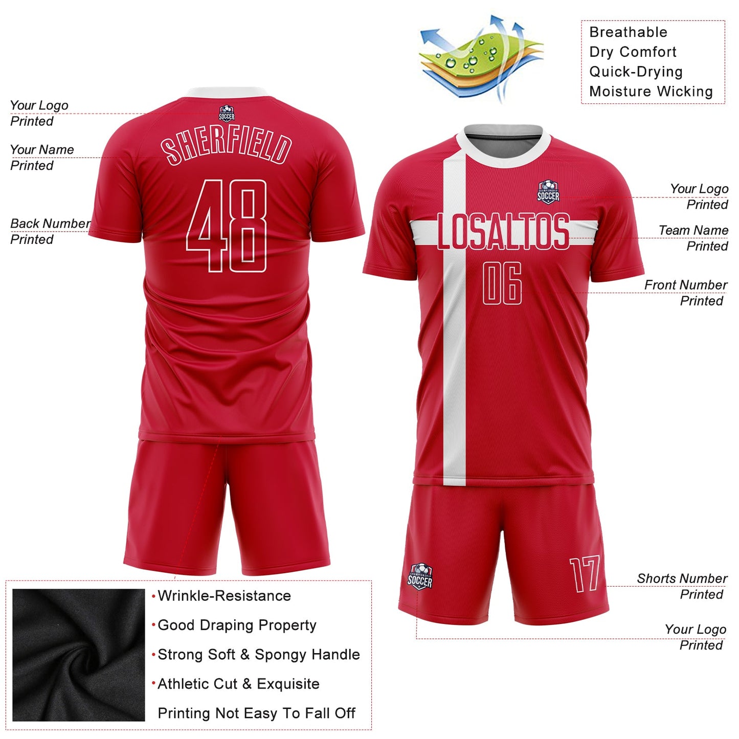Custom Red Red-White Sublimation Danish Flag Soccer Uniform Jersey Limited