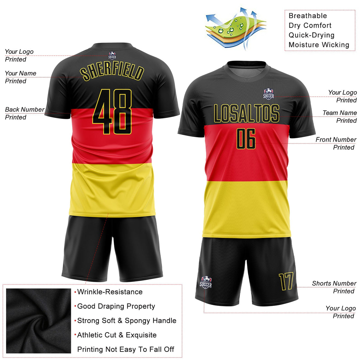 Custom Red Black-Gold Sublimation German Flag Soccer Uniform Jersey Limited