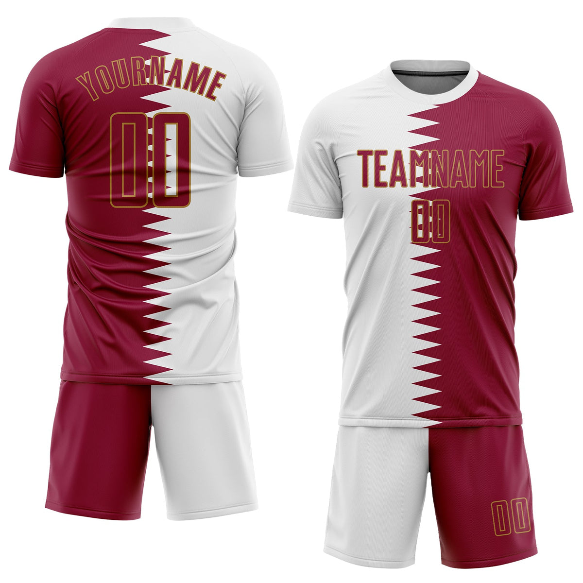 Custom White Crimson-Old Gold Sublimation Qatari Flag Soccer Uniform Jersey Limited