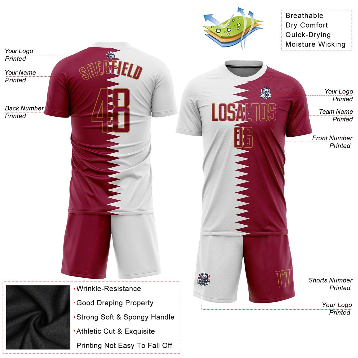 Custom White Crimson-Old Gold Sublimation Qatari Flag Soccer Uniform Jersey Limited