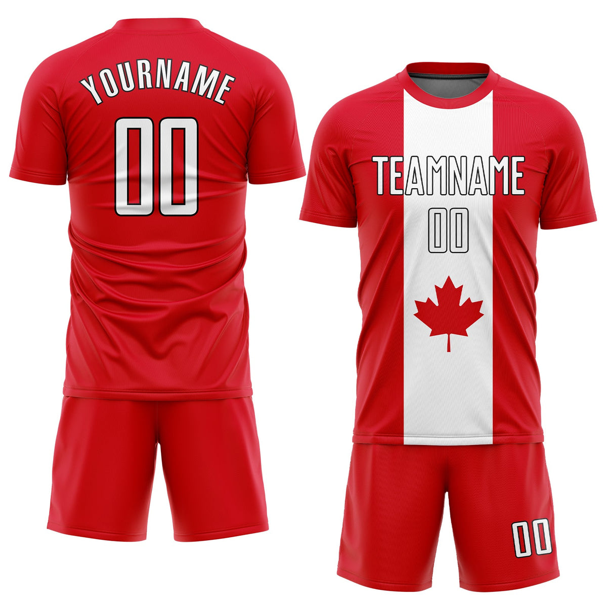 Custom Red White-Black Sublimation Canadian Flag Soccer Uniform Jersey Limited