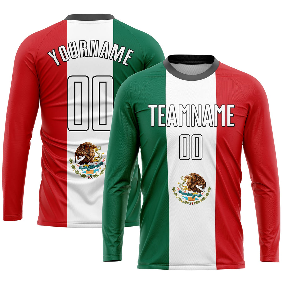 Custom Kelly Green White Red-Black Sublimation Mexican Flag Soccer Uniform Jersey Limited