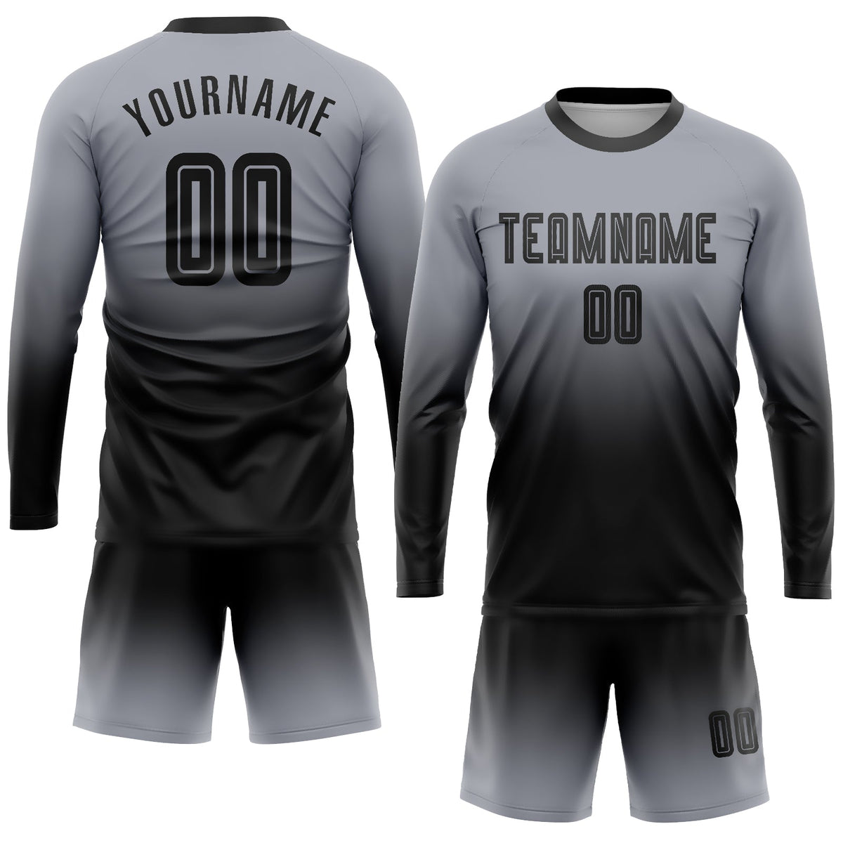 Custom Gray Black Sublimation Long Sleeve Fade Fashion Soccer Uniform Jersey Limited