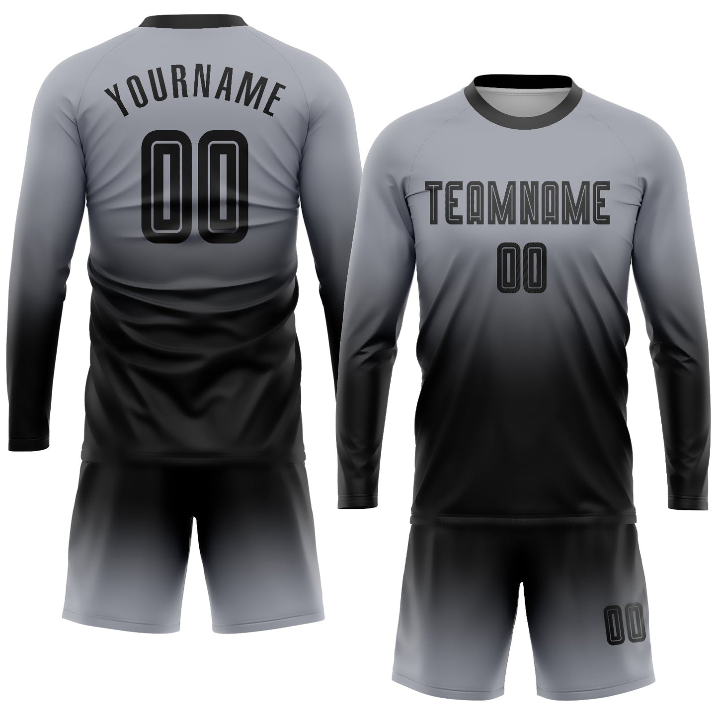 Custom Gray Black Sublimation Long Sleeve Fade Fashion Soccer Uniform Jersey Limited