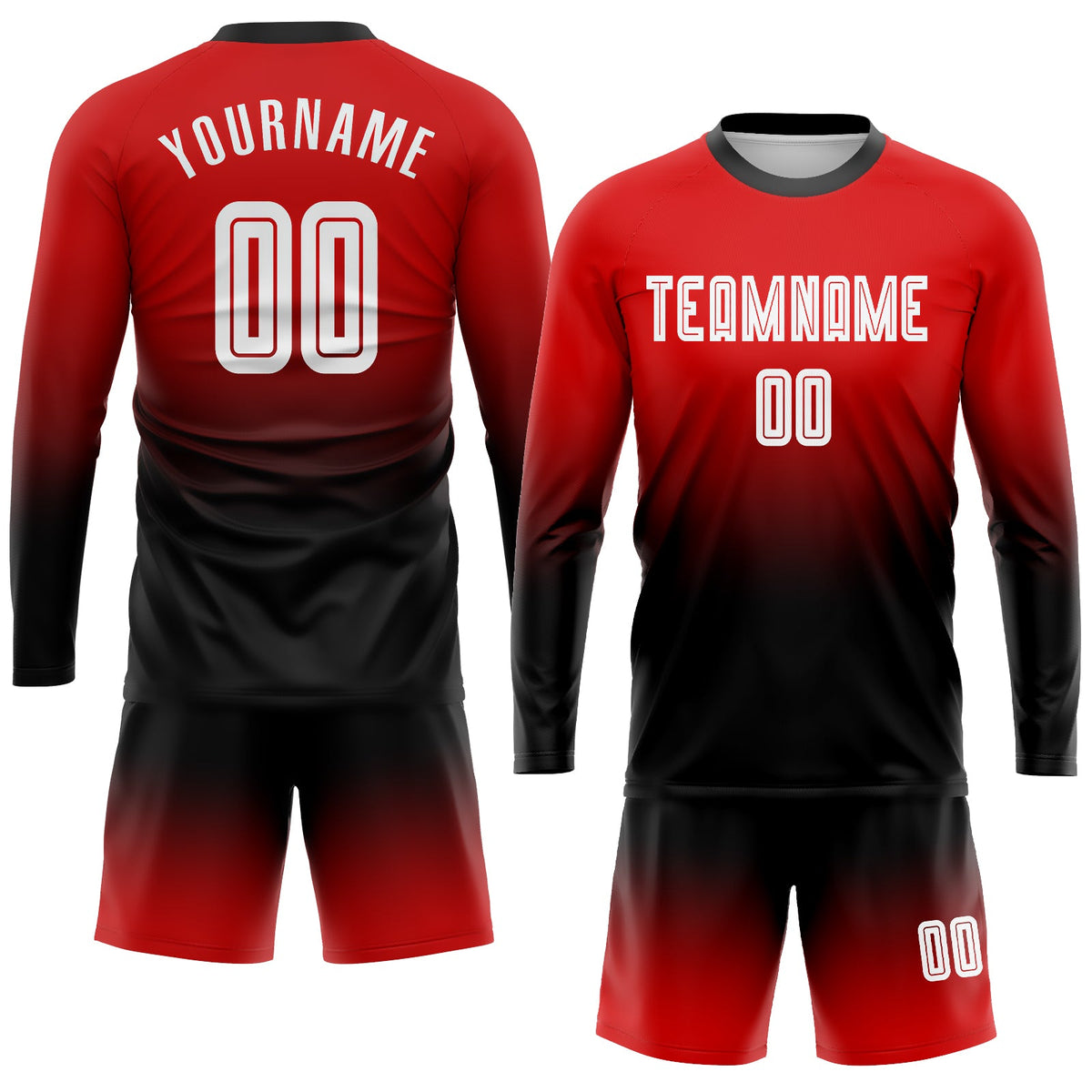 Custom Red White-Black Sublimation Long Sleeve Fade Fashion Soccer Uniform Jersey Limited