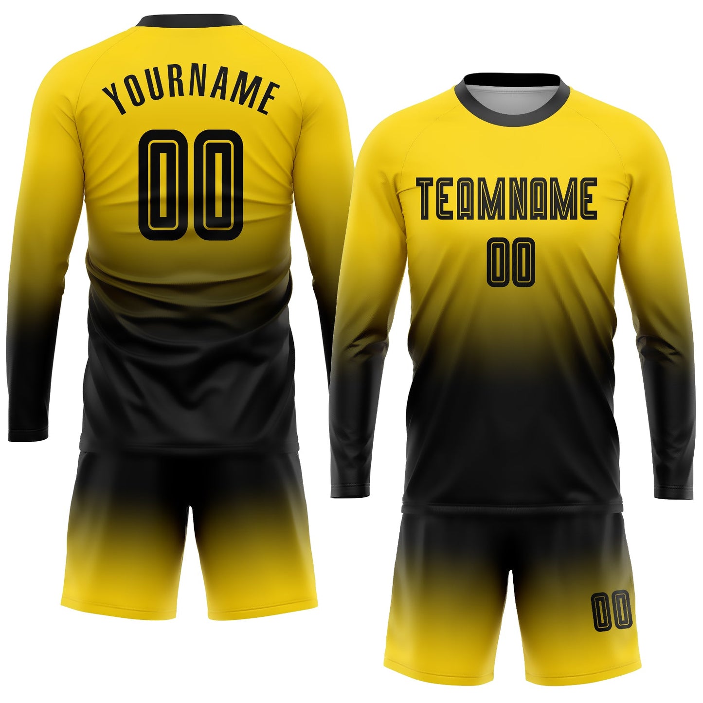 Custom Gold Black Sublimation Long Sleeve Fade Fashion Soccer Uniform Jersey Limited