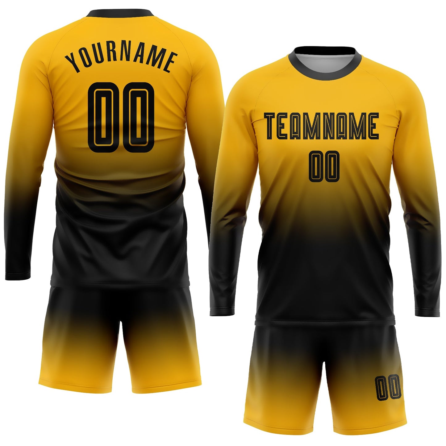 Custom Gold Black Sublimation Long Sleeve Fade Fashion Soccer Uniform Jersey Limited