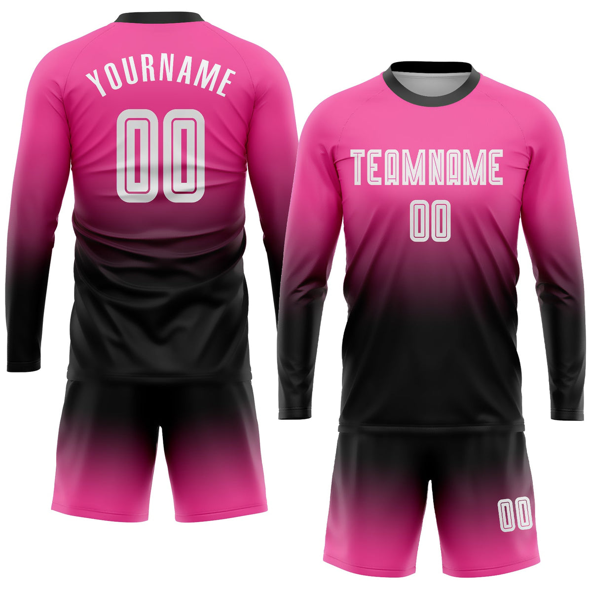 Custom Pink White-Black Sublimation Long Sleeve Fade Fashion Soccer Uniform Jersey Limited