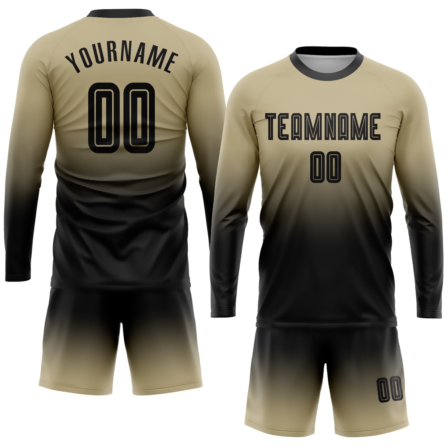 Custom Vegas Gold Black Sublimation Long Sleeve Fade Fashion Soccer Uniform Jersey Limited
