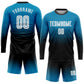 Custom Panther Blue White-Black Sublimation Long Sleeve Fade Fashion Soccer Uniform Jersey Limited