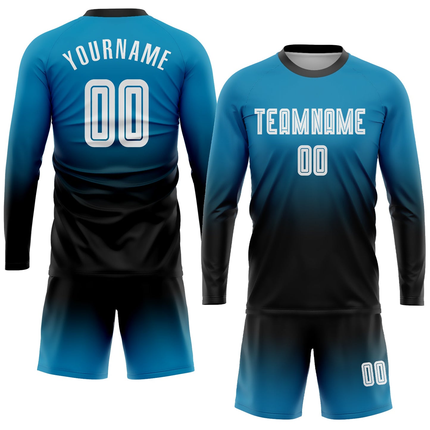Custom Panther Blue White-Black Sublimation Long Sleeve Fade Fashion Soccer Uniform Jersey Limited