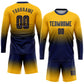 Custom Gold Navy Sublimation Long Sleeve Fade Fashion Soccer Uniform Jersey Limited